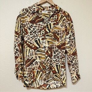 Equipment Silk Mixed Animal Print Long Sleeve Button‎ Front Top Size Small Women